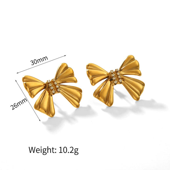 Women's Titanium Steel Inlaid Rhinestone Bow Earrings