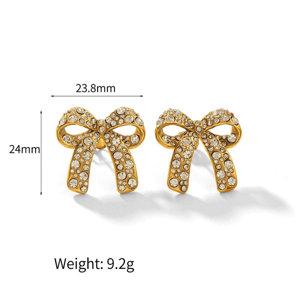 Women's Titanium Steel Inlaid Rhinestone Bow Earrings