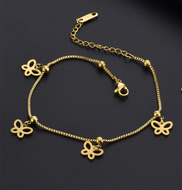 Women's Titanium Steel Jewelry Box Chain Hollow Multibutterfly Anklet Necklace Bracelet With Geometric Pattern