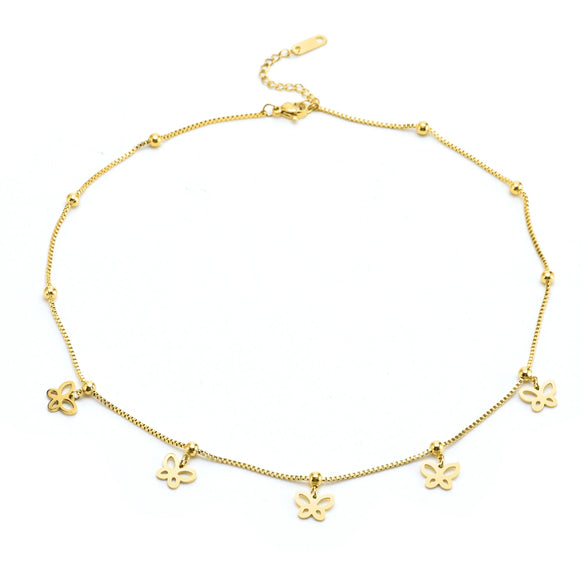 Women's Titanium Steel Jewelry Box Chain Hollow Multibutterfly Anklet Necklace Bracelet With Geometric Pattern