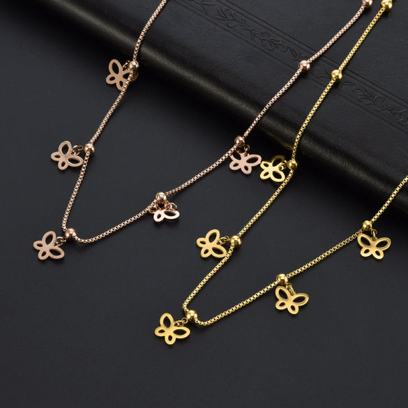 Women's Titanium Steel Jewelry Box Chain Hollow Multibutterfly Anklet Necklace Bracelet With Geometric Pattern