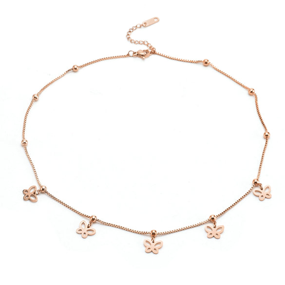 Women's Titanium Steel Jewelry Box Chain Hollow Multibutterfly Anklet Necklace Bracelet With Geometric Pattern