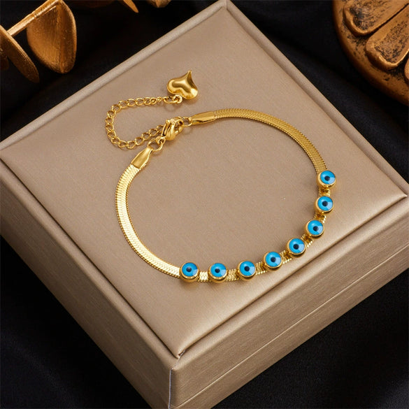 Women's Titanium Steel Jewelry Bracelet With Dripping Blue Eyes Shape And Electroplating Process