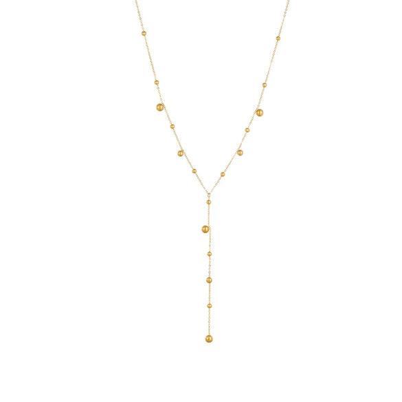 Women's Titanium Steel Jewelry Necklace With Long Tassel Ball Gold Bead Pendant Electroplated In Fashionable And Simple Style