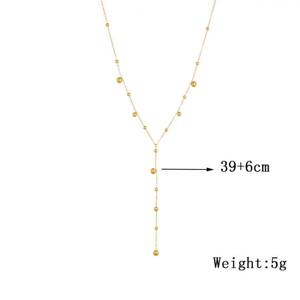 Women's Titanium Steel Jewelry Necklace With Long Tassel Ball Gold Bead Pendant Electroplated In Fashionable And Simple Style