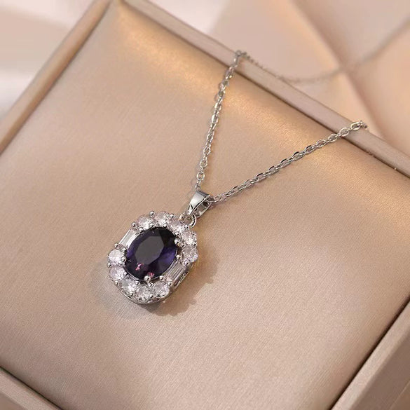 Women's Titanium Steel Jewelry Set With Electroplated Geometric Mixed Gemstone Inlaid Necklace Earrings And Ring