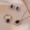 Women's Titanium Steel Jewelry Set With Electroplated Geometric Mixed Gemstone Inlaid Necklace Earrings And Ring