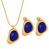 Women's Titanium Steel Jewelry Set With French Arc Triangle Earrings And Pendant Necklace Inlaid With Natural Stone And Electroplating Design