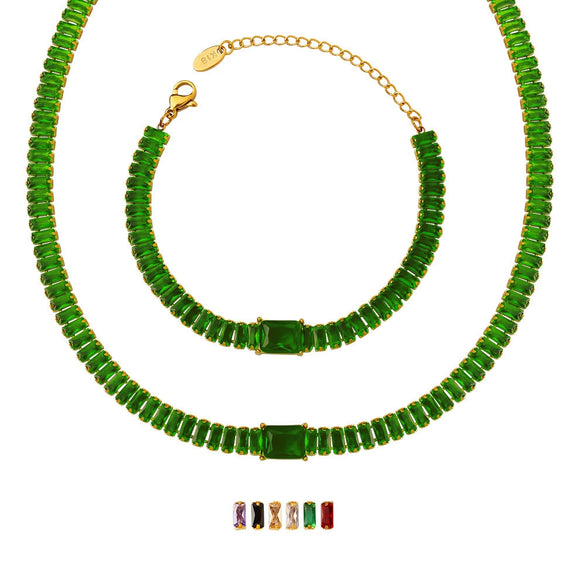 Women's Titanium Steel Jewelry Set With Geometric Design Electroplated Multicolor Necklace And Bracelet With Full Drill Chain