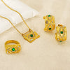 Women's Titanium Steel 18K Gold Inlaid Zircon Green Malachite Lava Square Devil's Eye Jewelry Electroplated