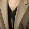 Women's 316L Stainless Steel 18K Gold Plated Diamond Tassel Woolen Chain Necklace With Geometric Design