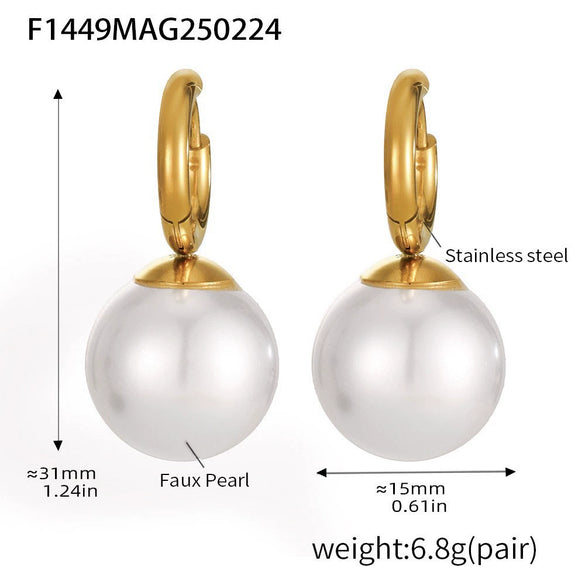 Women's Titanium Steel Lapis Lazuli Geometric Crescentshaped Electroplated Doublelayer Stacked Necklace And Imitation Pearl Earrings Combination