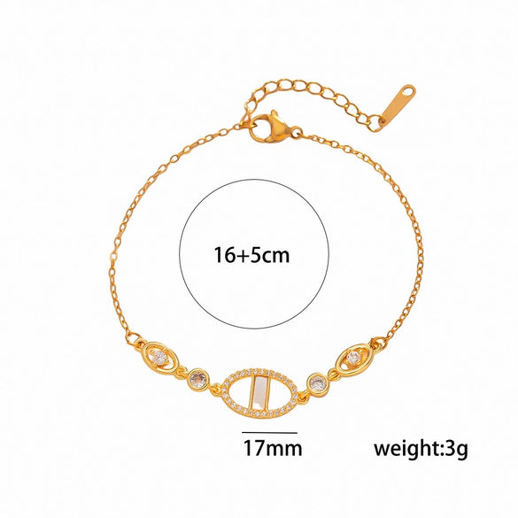 Women's Titanium Steel Letter Bracelet With Rhinestone Accents And 18K Gold Plated Brass Hardware