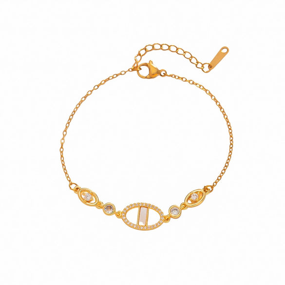 Women's Titanium Steel Letter Bracelet With Rhinestone Accents And 18K Gold Plated Brass Hardware