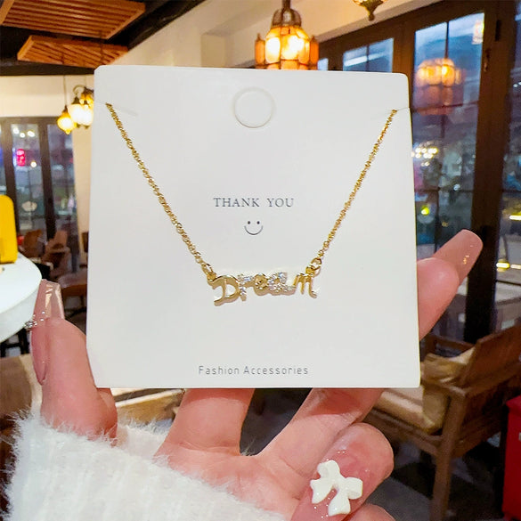 Women's Titanium Steel Letter Pendant Necklace With Mixed Gem Inlay And Zircon Design