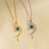 Women's Titanium Steel Light Luxury Blue Star Moon Niche Zircon Necklace With Electroplating Ochain