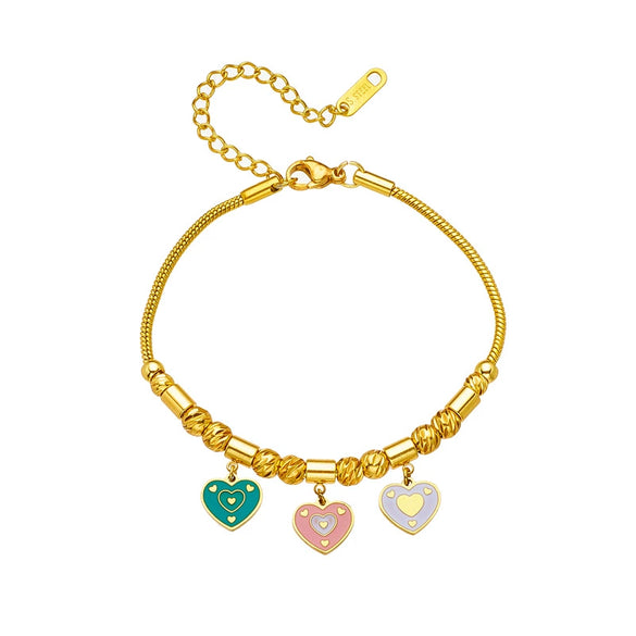 Women's Titanium Steel Love Pendant Beaded Bracelet With Threecolor Pattern And Electroplating Treatment