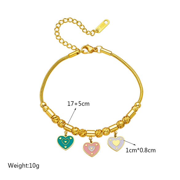 Women's Titanium Steel Love Pendant Beaded Bracelet With Threecolor Pattern And Electroplating Treatment