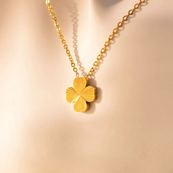 Women's Titanium Steel Lucky Four Leaf Clover Inlay Bracelet Necklace Jewelry