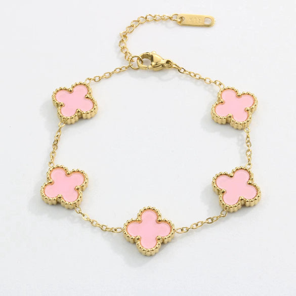 Women's Titanium Steel Lucky Four Leaf Clover Inlay Bracelet Necklace Jewelry