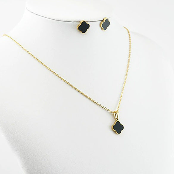 Women's 316L Stainless Steel Lucky Fourleaf Clover Jewelry Set With Electroplating Necklace And Earrings