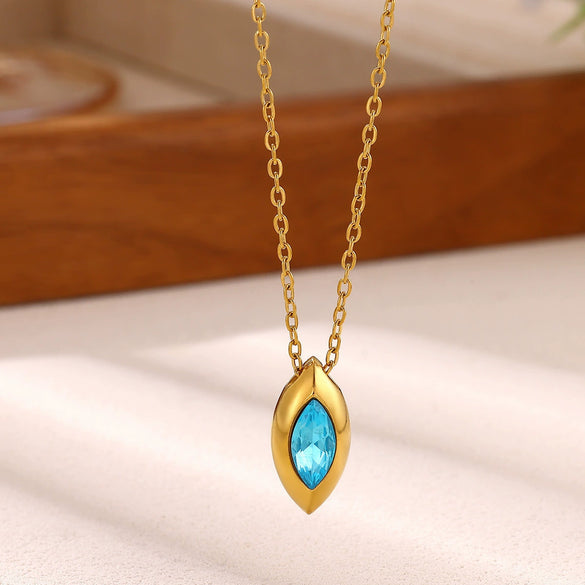 Women's Titanium Steel Marquise Diamond Geometric Pendant Necklace With Gold Plated Finish And Regular Chain