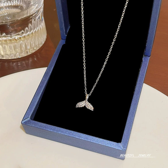 Women's Titanium Steel Mermaid Tail Necklace With Mixed Gem Inlay And Inlaid Zircon Featuring Animals And Zodiac Patterns