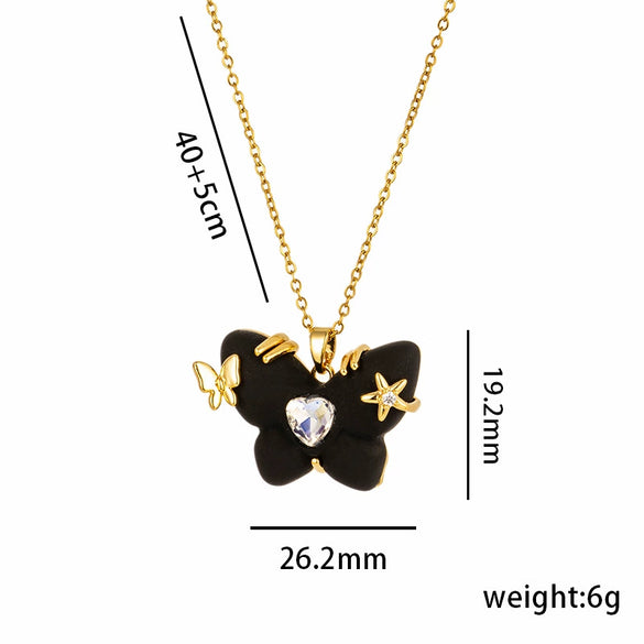 Women's Titanium Steel Micro Inlaid Zircon Butterfly Clavicle Necklace With Geometric Pattern