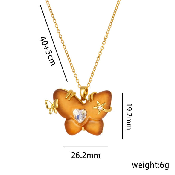 Women's Titanium Steel Micro Inlaid Zircon Butterfly Clavicle Necklace With Geometric Pattern