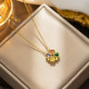 Women's Titanium Steel Micro Inlay Diamond Openable Four Leaf Clover Pendant Necklace With Water Wave Chain