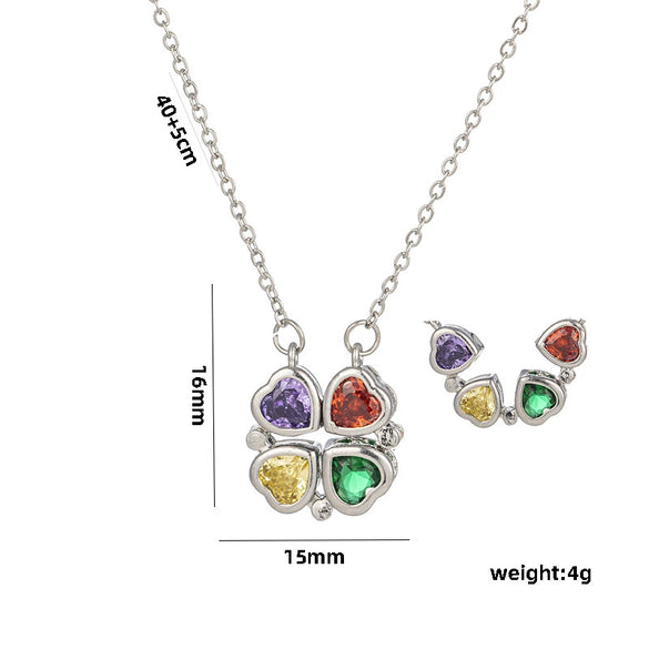 Women's Titanium Steel Micro Inlay Diamond Openable Four Leaf Clover Pendant Necklace With Water Wave Chain
