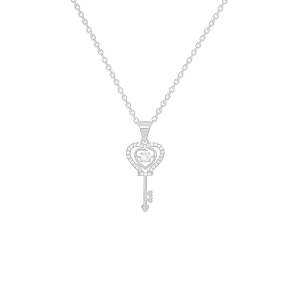 Women's Titanium Steel Micro Key Pendant Necklace With Geometric Design And Mixed Gem Inlay