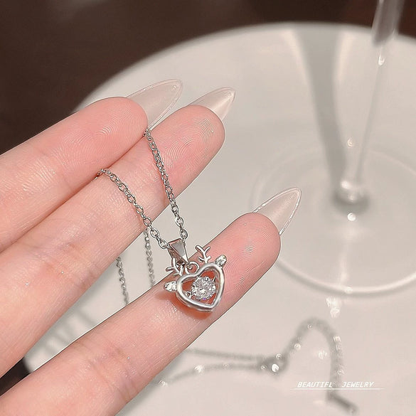 Women's Titanium Steel Micro Key Pendant Necklace With Geometric Design And Mixed Gem Inlay