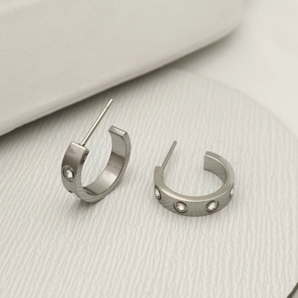 Women's Titanium Steel Minimalist Geometric Open Earrings With Letters Numbers Text And Polishing Treatment