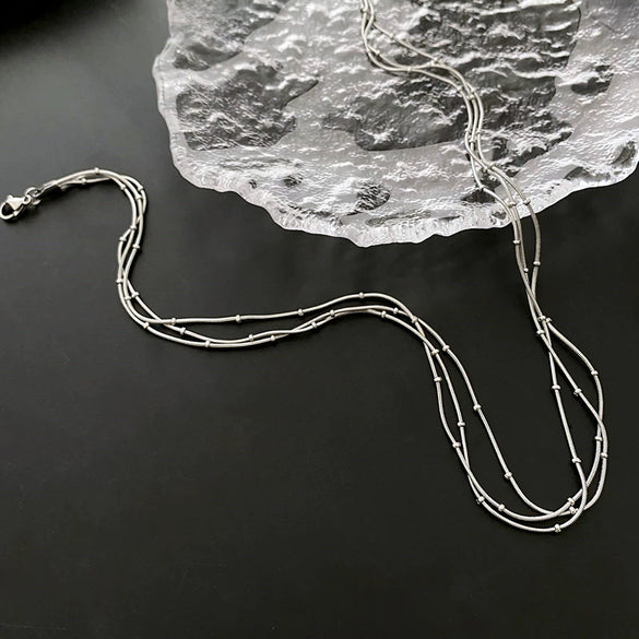 Women's Titanium Steel Multilayer Clavicle Chain With Geometric Design And Polishing Treatment