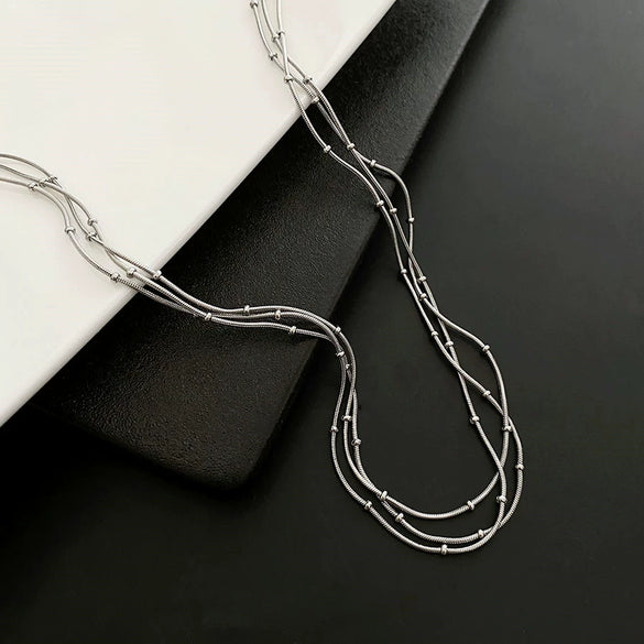 Women's Titanium Steel Multilayer Clavicle Chain With Geometric Design And Polishing Treatment