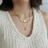 Women's Titanium Steel Natural Stone Beaded Multilayer Necklace With Geometric Design And Pvd Goldplated Stainless Steel Details