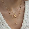 Women's Titanium Steel Natural Stone Beaded Multilayer Necklace With Geometric Design And Pvd Goldplated Stainless Steel Details