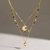 Women's Titanium Steel Natural Stone Beaded Multilayer Necklace With Geometric Design And Pvd Goldplated Stainless Steel Details