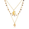 Women's Titanium Steel Natural Stone Beaded Multilayer Necklace With Geometric Design And Pvd Goldplated Stainless Steel Details