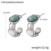 Women's Titanium Steel Natural Stone Open Bracelet Earrings Ring Set With Gold Plated And Geometric Design