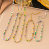 Women's Titanium Steel Necklace And Bracelet Jewelry Set With Colorful Zircon Geometric Design Electroplated Light Luxury Fashion Accessories