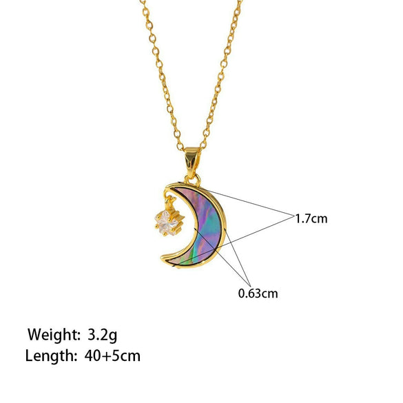 Women's Titanium Steel Necklace With Abalone Shellfish Noodles Star Moon Pendant Light Luxury Style Electroplated Copper Pendant Cross Chain
