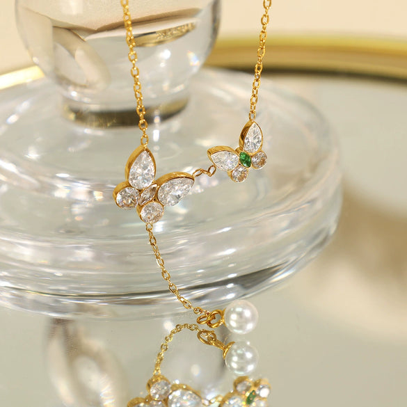 Women's 316L Stainless Steel Necklace With Butterfly Tassel Pearl Electroplated Allmatch Regular Chain Style