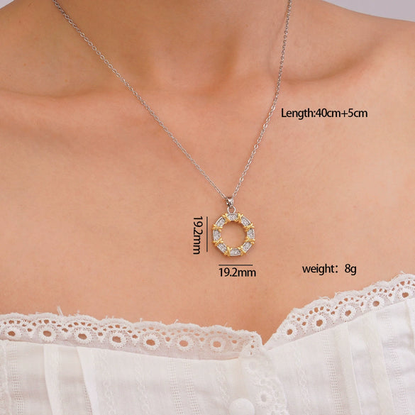 Women's Titanium Steel Necklace With Colorful Zircon Donut Pendant Copper Electroplating Geometric Pattern Light Luxury Style
