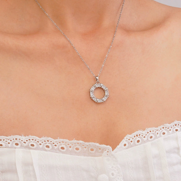 Women's Titanium Steel Necklace With Colorful Zircon Donut Pendant Copper Electroplating Geometric Pattern Light Luxury Style