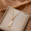 Women's Titanium Steel Necklace With Copper Bamboo Pendant Imitation Jade Geometric Minimalist 18K Gold Plated