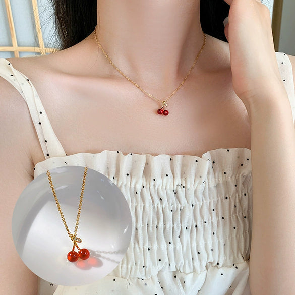Women's Titanium Steel Necklace With Copper Pendant Geometric Pattern And Diamond Treatment Cherry Design Cross Chain