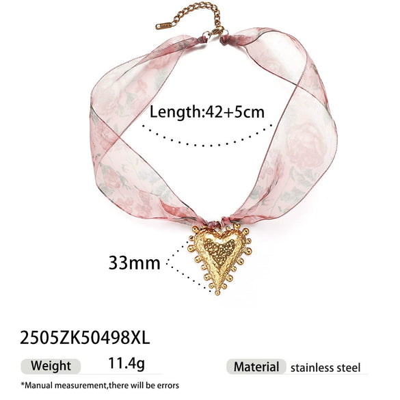 Women's Titanium Steel Necklace With 18K Gold Shell Heart Pendant And Colorful Silk Scarf Niche Design Ins Style