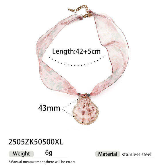 Women's Titanium Steel Necklace With 18K Gold Shell Heart Pendant And Colorful Silk Scarf Niche Design Ins Style